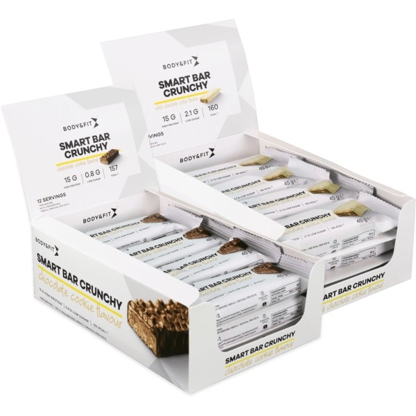 Body & Fit Smart Bar Crunchy Eiwitreep White Chocolate & Cookie + Chocolate Cookie - Protein Bar - Eiwitrepen (2x12 box)