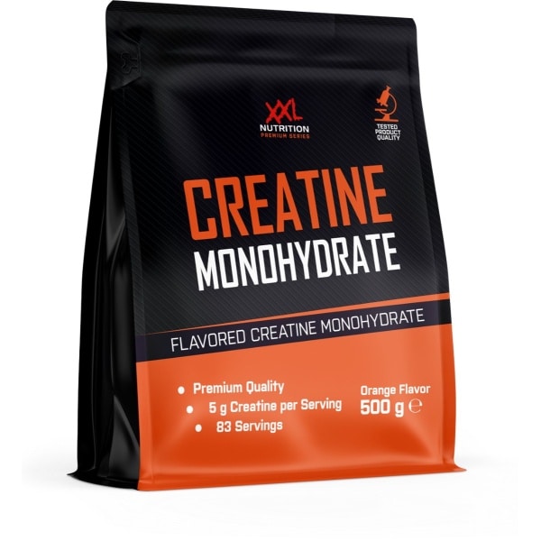 XXL Nutrition - Creatine Monohydraat - Supplement voor Spieropbouw & Prestaties, Vegan Creatine Monohydrate 100% - Poeder - Orange Sinaasappel - 500 Gram