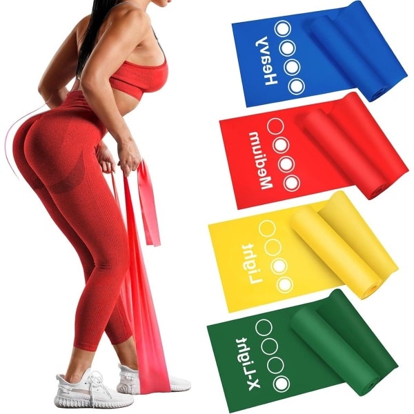 18 m elastische fitnessbanden set van 4 met 4 weerstandsniveaus - pilates krachttraining en spiertraining voor mannen en vrouwen