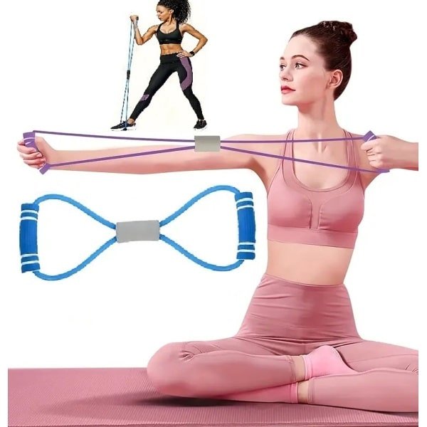8-Vormige Siliconen Sport Stretch Band I Weerstandsband I Fitness Elastiek I Rekbare Sportband I Voor Yoga, Pilates & Krachttraining I Blauw