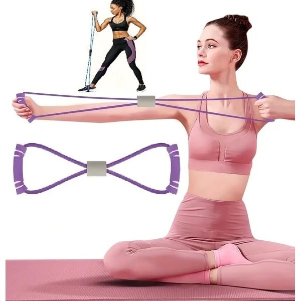 8-Vormige Siliconen Sport Stretch Band I Weerstandsband I Fitness Elastiek I Rekbare Sportband I Voor Yoga, Pilates & Krachttraining I Paars