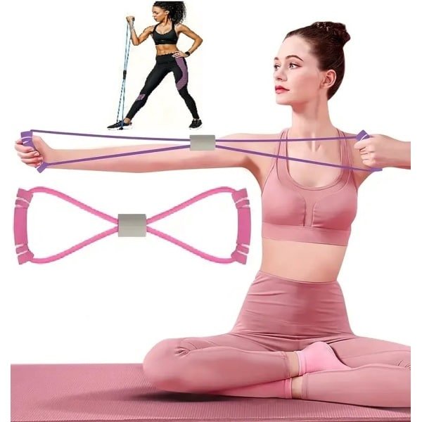 8-Vormige Siliconen Sport Stretch Band I Weerstandsband I Fitness Elastiek I Rekbare Sportband I Voor Yoga, Pilates & Krachttraining I Roze