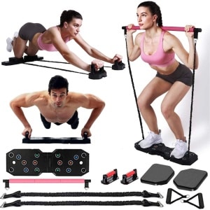 ACROPAQ Hometrainer 14-in-1 set - Pilates bar, Weerstandbanden, Resistance band, Ab roller, Push up bord - Krachttraining, Thuis fitness