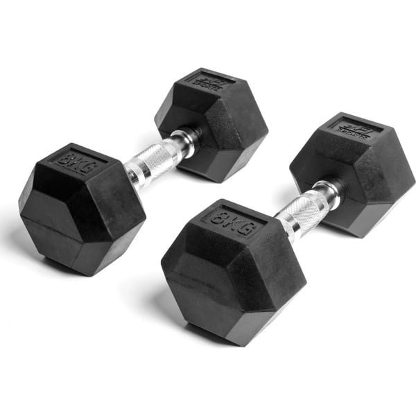 AJ-Sports Hex Dumbbells 8kg - 2 x 8 kg Dumbbell - Gewichten - Dumbells set - Gewichten set - Halterset - Fitness gewichten - Krachttraining - Fitness