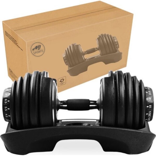 AJ-Sports Verstelbare Dumbell Zwart 24 KG - 2kg t/m 24kg - Gewichten - Dumbells set - Gewichten set - Halterset - Fitness gewichten - Krachttraining - Gym - Sport - 15 Dumbells in één! - Let op PER STUK = 1 Dumbbell!
