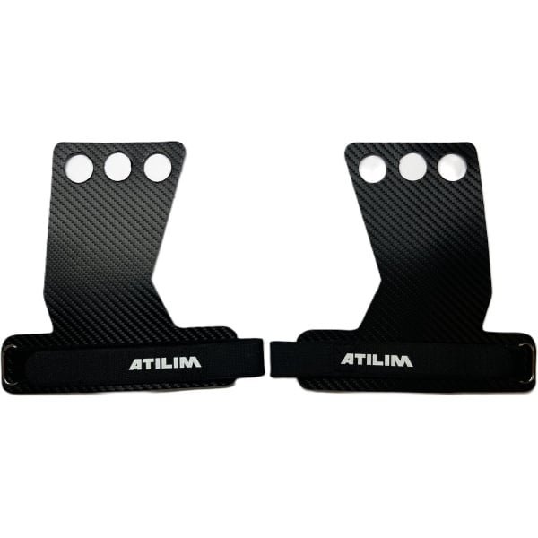ATILIM FightersGear Hand Grips - 3 Holes - Black - Carbon Artificial Leather - Crossfit - Weightlifting - Gymnastics - Gym Gloves Size/Maat XL