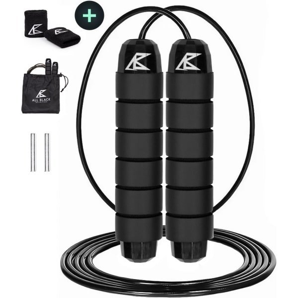 All Black Nutrition Springtouw met Gewicht - Sport Speedrope - Conditie & Krachttraining - Verzwaard - Inclusief zweetbandjes en draagtas