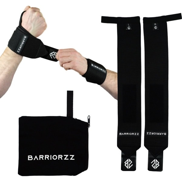 BARRIORZZ Wrist Wrap - Calisthenics Streetlifting, Yoga, Fitness & Crossfit - Gym Straps - Krachttraining - Powerlifting - Bootcamp - Polsbrace voor Dames en Heren - Zwart - Lifting Straps