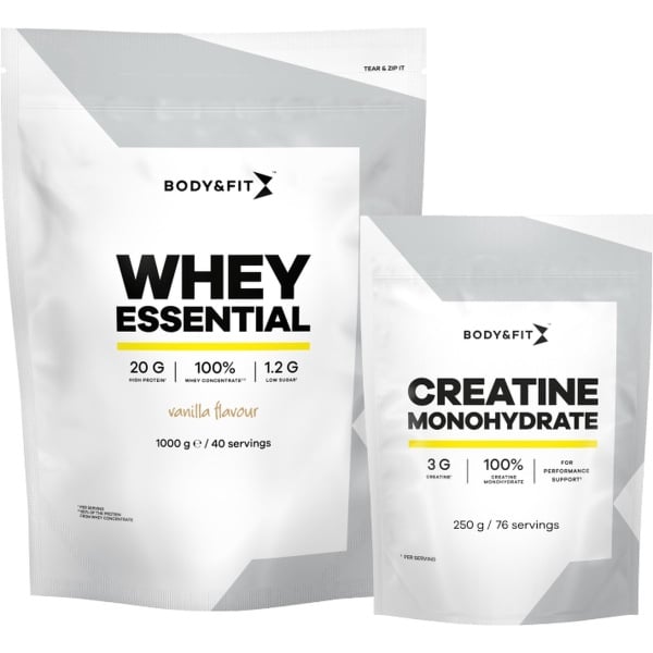 Body & Fit Whey Essential Vanille 1000g + Creatine Monohydraat 250g Bundel - Whey Protein - Proteine Poeder