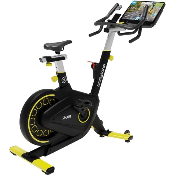 Bodytone Active Bike 400 Smart Screen (Geel) - Spinningfiets met luxe entertainment scherm - Connectiviteit met Zwift, Kinomap, Bkool, Onelap & meer - 18 KG vliegwiel - Shimano pedaalas - 1 maand gratis CYCLEMASTERS®