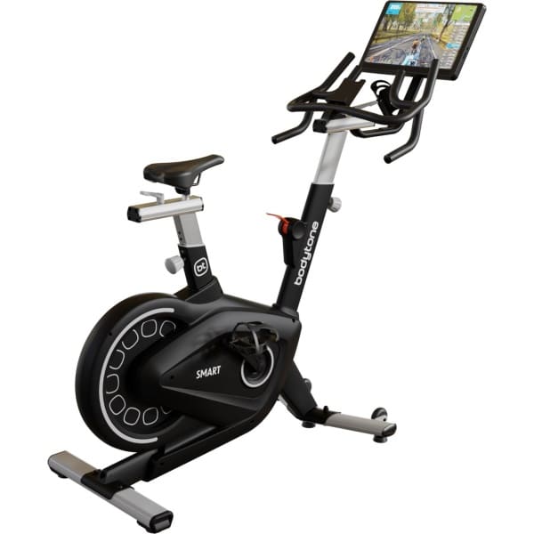 Bodytone Active Bike 400 Smart Screen (Grijs) - Spinningfiets met luxe entertainment scherm - Connectiviteit met Zwift, Kinomap, Bkool, Onelap & meer - 18 KG vliegwiel - Shimano pedaalas - 1 maand gratis CYCLEMASTERS®