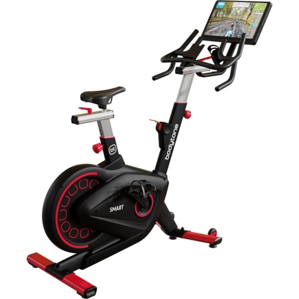 Bodytone Active Bike 400 Smart Screen (Rood) - Spinningfiets met luxe entertainment scherm - Connectiviteit met Zwift, Kinomap, Bkool, Onelap & meer - 18 KG vliegwiel - Shimano pedaalas - 1 maand gratis CYCLEMASTERS®