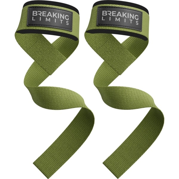 Breaking Limits Lifting Straps - Lifting Grips/Hooks - Deadlift Straps - Lift Straps - Fitness, Crossfit & Krachttraining - 2 Stuks - Militairgroen