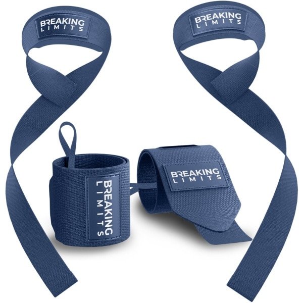 Breaking Limits Lifting Straps + Wrist Wraps Bundel | Fitness, Crossfit & Krachttraining | Navy Blue