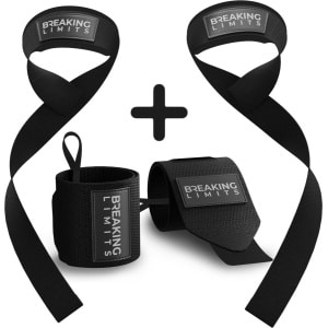 Breaking Limits Lifting Straps + Wrist Wraps Bundel | Fitness, Crossfit & Krachttraining | Zwart
