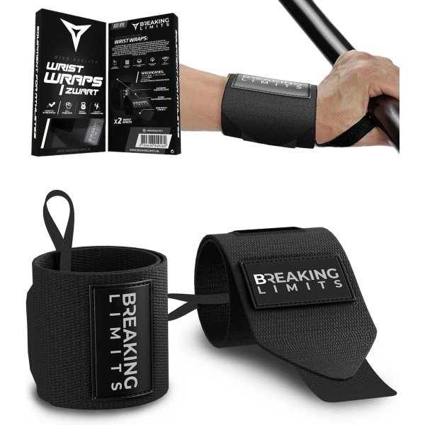 Breaking Limits Wrist Wraps voor Fitness & Crossfit - Polsbanden voor Krachttraining -Polsbrace - Zwart - 2 Stuks