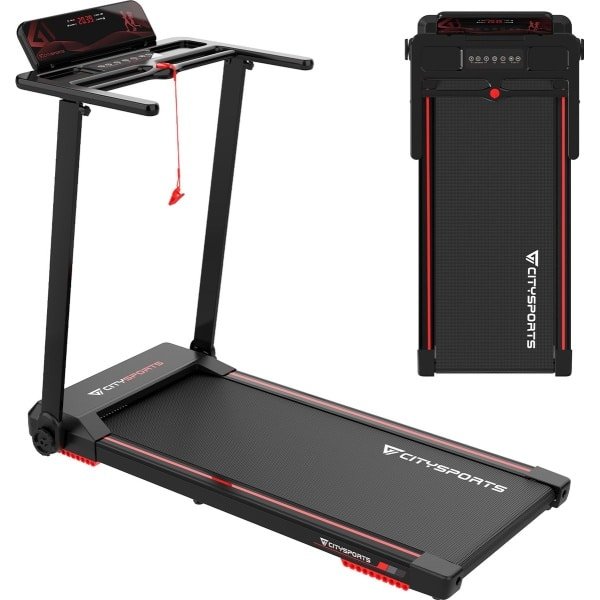 CITYSPORTS WP9 elektrische loopband-opvouwbare loopband voor thuis tot 12 km/u-met LED-display-APP en 360° tablethouder-compact loopkussen voor thuis en op kantoor
