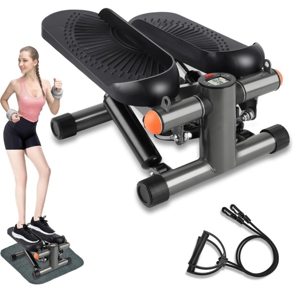 Collox 2-in-1 Fitness trapstepper - mini stepper - Thuis fitness - Home Trainer met LCD display - krachttraining - schokabsorberende 3D-pad - inclusief twee elastische weerstandsbanden en anti-slip mat