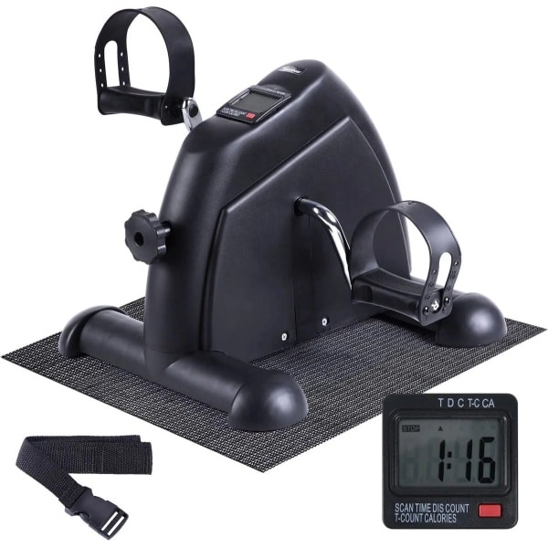 Collox Mini hometrainer - Fietspedaaltrainer - Fietsen voor thuis - Draagbaar - Met LCD scherm - Met antislipmat - Zwart - 41 x 33,5 x 19,8 cm