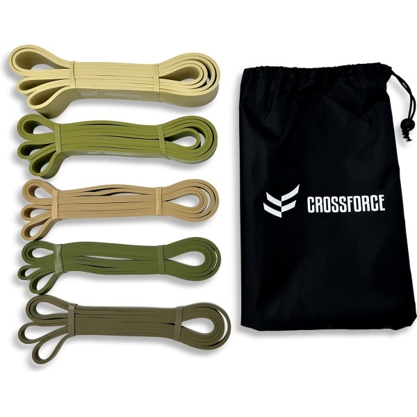 CrossForce Pull-Up Bands - Weerstandsbanden - Krachttraining - Mobiliteitstraining - 5 stuks - Revalidatie - Core Stability - Fitness - CrossFit - Bar Muscle Up - Incl. Draagtas