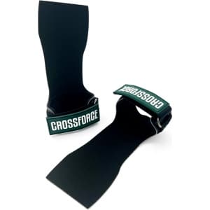 CrossForce Ultra 1.0 CrossFit grips - Sport Handschoenen - Geschikt voor CrossFit, Fitness, Turnen & Gymnastics - Zwart met groen - Maat L - Grips Vingerloos - Grips zonder Gaten - Ultra Sticky - wrist band - ondersteuning pols - 2x zweetbanden