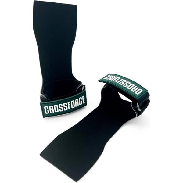 CrossForce Ultra 1.0 CrossFit grips - Sport Handschoenen - Geschikt voor CrossFit, Fitness, Turnen & Gymnastics - Zwart met groen - Maat XL - Grips Vingerloos - Grips zonder Gaten - Ultra Sticky - wrist wraps - ondersteuning pols - 2x zweetbanden