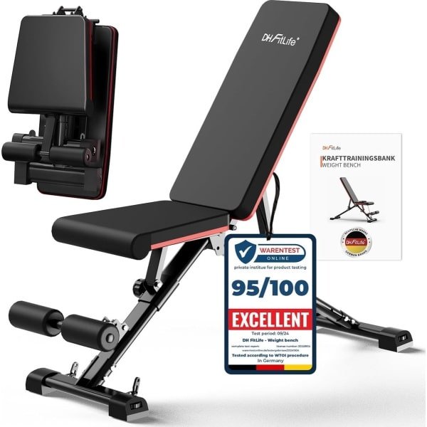 DH FitLife Halterbank, inklapbaar, verstelbaar, schuine bank & platte bank voor bankdrukken, rugtrainer en buiktrainer, trainingsbank, fitnessbank, multifunctioneel voor fitness en krachttraining