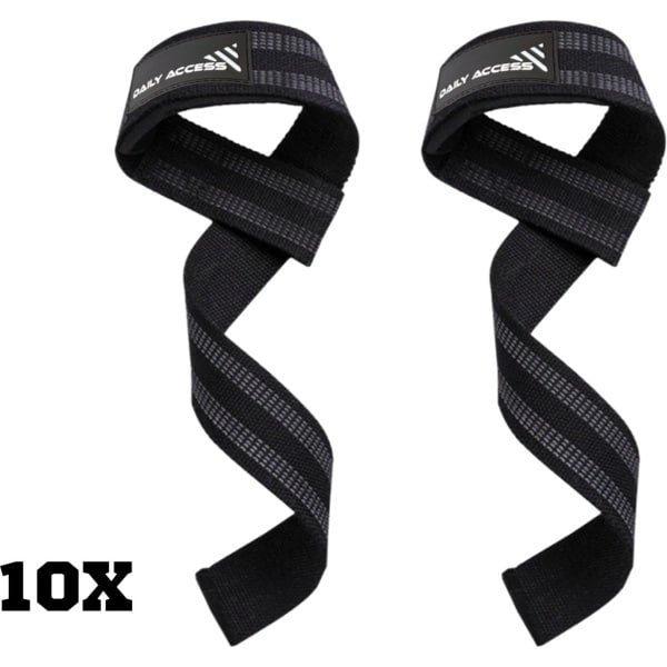Daily Access - Lifting straps 10x - Wrist straps - Fitness - Deadlift straps - Krachttraining - Straps - Gym Straps - Zwart