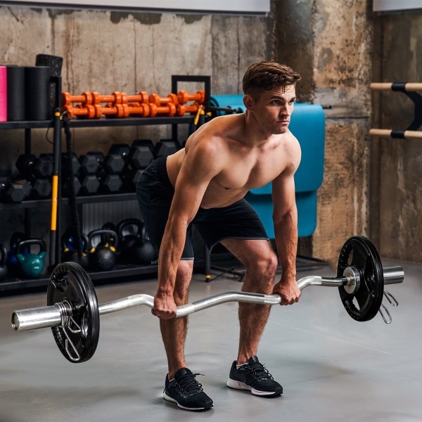 Dumbbells 2 Set, Tri-Grip 2 x 5 kg rubberen Olympische plakjes, bodembeschermd, met 5 cm gat, drie handgrepen, krachttraining