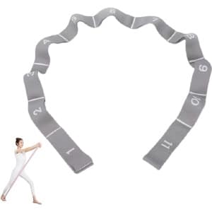 Elastische yoga-riem met 8/9/10/11 gespen voor pilates, fascia, krachttraining, lichaamsstretch, ballet, dans, fitness - Grijs - 11 gespen