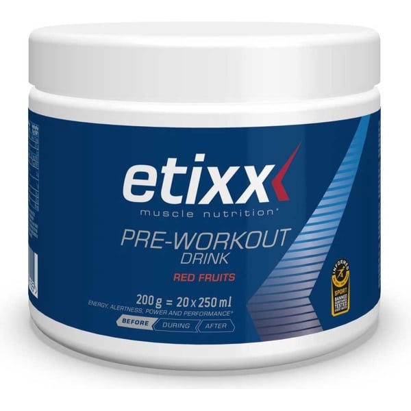 Etixx Pre-Workout - Muscle Nutrition - Supplementen - 200 gram - Rode Vruchten - Optimaliseer prestaties tijdens training - Zonder acesulfaam of aspartaa - Natuurlijke smaakstof en kleurstof