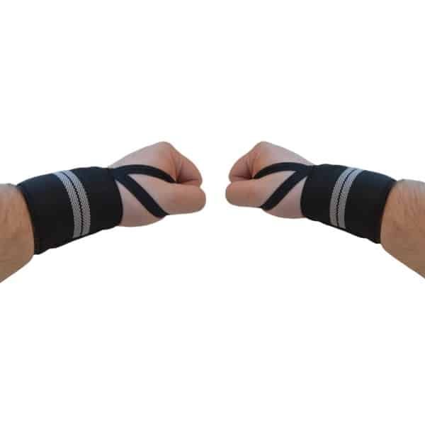 Fitness / Crossfit Polsband - 2 stuks - Grijs / Zwart - Polsbandage Wrist Support Wraps - Pols Bandage Band - Bodybuilding Support - Gewichthef Straps - Krachttraining Lifting Workout Straps