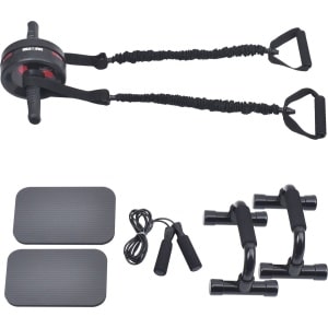 Gorilla Sports Ab Wheel Set - Buikspierroller met Push-Up Handgrepen, Weerstandsbanden & Springtouw - Inclusief Kniebeschermingsmat - Core & Krachttraining