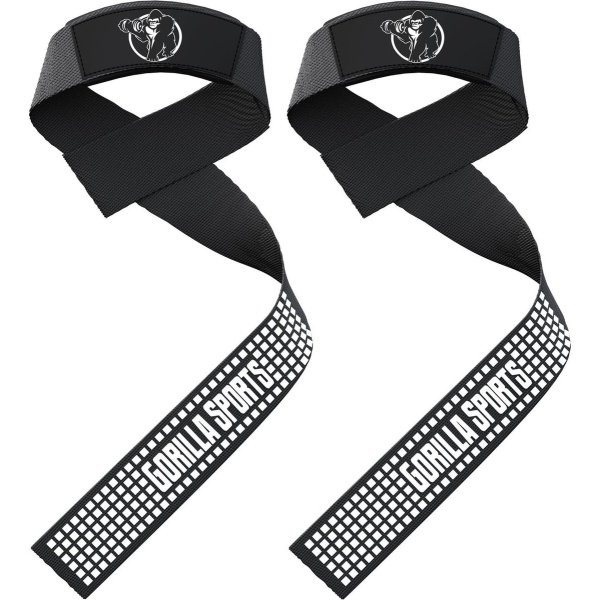 Gorilla Sports Lifting Straps - Set van 2 - Antislip Siliconen Grip - Zacht Gevoerd - Voor Krachttraining, Deadlifts & Pull-ups - Zwart