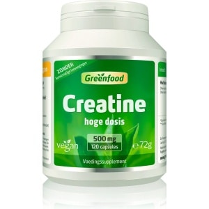 Greenfood Creatine, 500 mg, 120 capsules, hoge dosering - Zonder kunstmatige toevoegingen, zonder genetische manipulatie. Veganistisch.