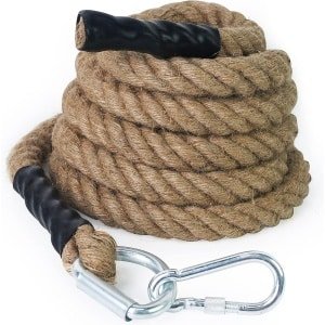 Gym klimtouw met karabijnhaak 30/40/50 mm | krachttraining sporttouw, vechttouw, spiertraining 3/4/4,5/5,5/6/7,7/9,2 m