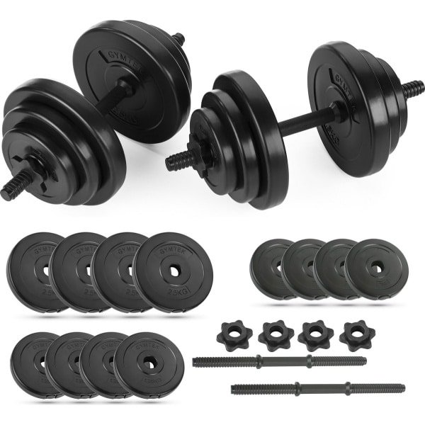 Gymtek® Halterset 20kg - Dumbells Set - Verstelbare Dumbells - 2x Halterstang - 4x 2,5kg, 4x 1,25kg, 4x 1kg - Halterset voor Krachttraining, Workout, Home Gym, Fitness