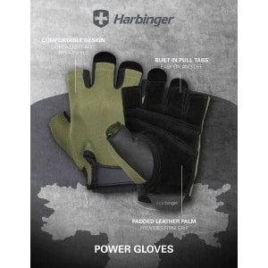 Harbinger Power Gloves - Fitness Handschoenen Heren & Dames - Deadlifting - Leer - M - Unisex - Groen - Gym & Crossfit Training - Krachttraining
