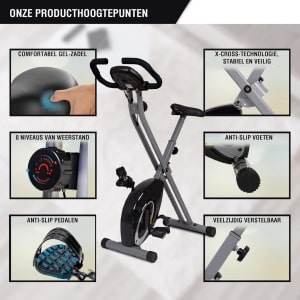 Hometrainer - F-Bike, fietstrainer, thuistrainer, opvouwbare fitnessfiets, geïntegreerde Opleiding Computer, handpolssensoren, opvouwbaar, 8 weerstandsniveaus, ideaal voor jong en oud