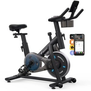 Hometrainer - Fitness Fiets - Led Display - Max 122kg - Bijna Geruisloos - Riemaandrijving - Verstelbaar Stuur & Zadel - Dubbele Bidonhouder - Zwart