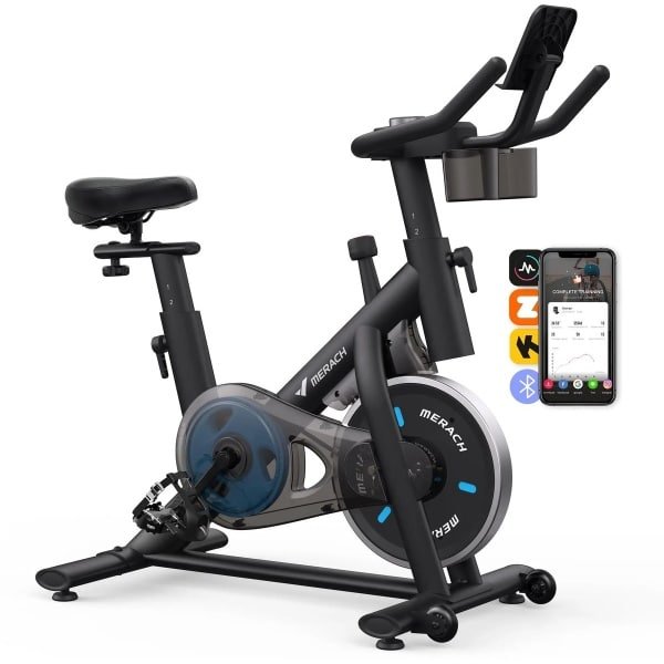 Hometrainer - Fitness Fiets - Led Display - Max 122kg - Bijna Geruisloos - Riemaandrijving - Verstelbaar Stuur & Zadel - Dubbele Bidonhouder - Zwart