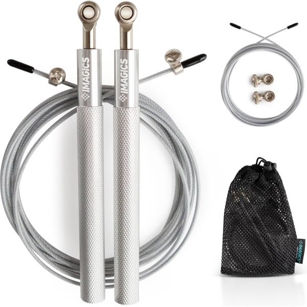 IMAGICS® Sport Springtouw - Speed Rope voor CrossFit of Fitness - Anti-slip Handvaten - Verstelbaar - Zilver