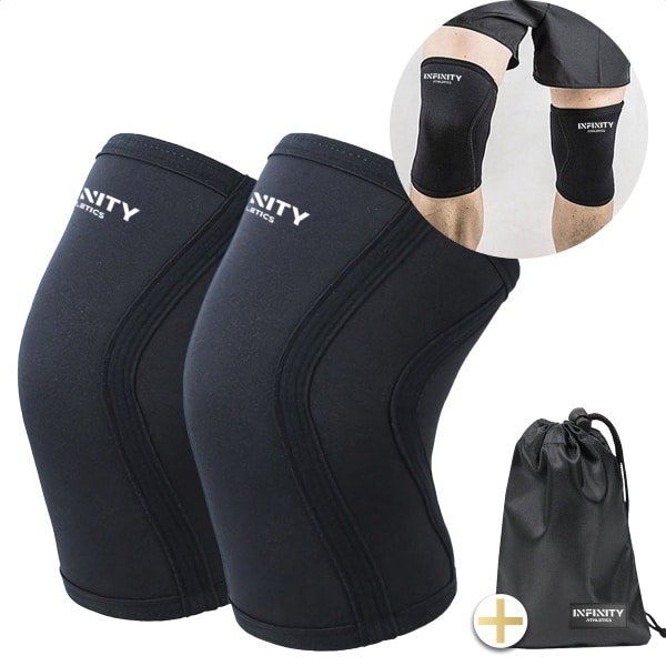 INFINITY ATHLETICS Knee Sleeves - Geschikt voor Fitness, Powerlifting & CrossFit - Compressie & Warmte - Zwart - Maat L