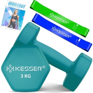 KESSER® Dumbells Set 2 Paren | Gewichten Set | verstelbare Dumbell Geschikt voor Krachttraining | Halterset met oefeningenboekje, 2x fitnessbanden, 2 x 3 kg - Benzine Blauw