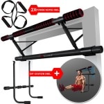 KESSER® Pull up bar Station voor Thuis Sporten - Optrekstang deur inclusief DIP-Station & Power Ropes - Fitness Krachttraining - Rood
