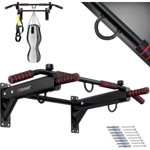 KESSER® Pull up bar Station voor Thuis Sporten - Optrekstang muur inclusief Power Ropes - Fitness Krachttraining Wandmontage - Rood