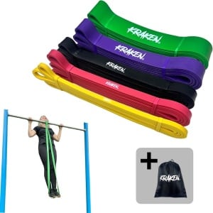 KRAKEN Power Bands | Weerstandsbanden | 5-Set Fitness Resistance Bands | Compleet Pull up Pack Elastiek Fitness Banden | Sport Elastieken | Fitnessbands | Calisthenics en Crossfit | Powerlifting banden voor Full Body Workout | incl GRATIS Draagtas