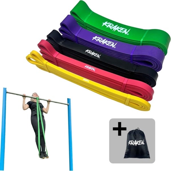 KRAKEN Power Bands | Weerstandsbanden | 5-Set Fitness Resistance Bands | Compleet Pull up Pack Elastiek Fitness Banden | Sport Elastieken | Fitnessbands | Calisthenics en Crossfit | Powerlifting banden voor Full Body Workout | incl GRATIS Draagtas