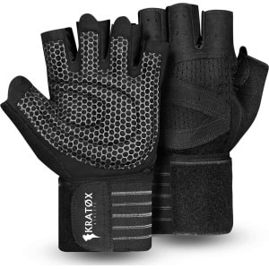 KRAT⌀X Sport en Fitness Handschoenen met Wrist Wrap - Fitness Grip Gloves - Krachttraining - Gym en Crossfit - Unisex - Zwart - Maat L