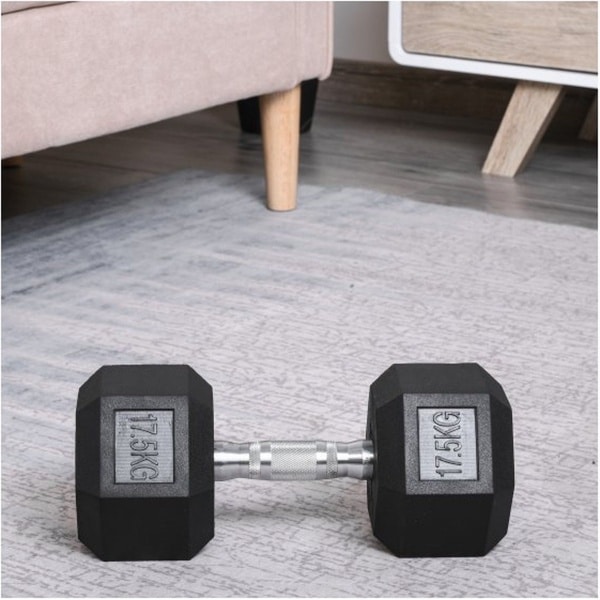 Kurzhantel 17,5 kg voor thuistraining - Gummihantel voor krachttraining - Gusseisen gewichten